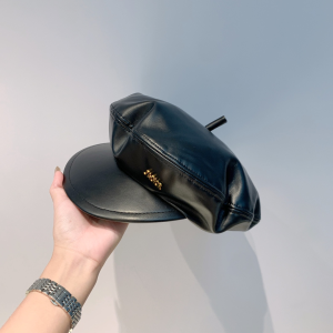 Luxury Womens Hats Dior Black Leather Newsboy Cap Hat A190PP100 AA163873