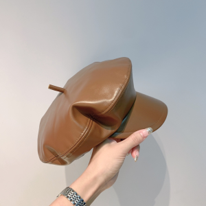 Luxury Womens Hats Dior Brown Leather Newsboy Cap Hat A190PP100 AA163872