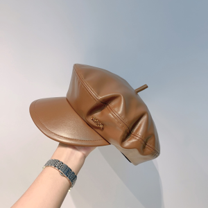 Luxury Womens Hats Dior Brown Leather Newsboy Cap Hat A190PP100 AA163872