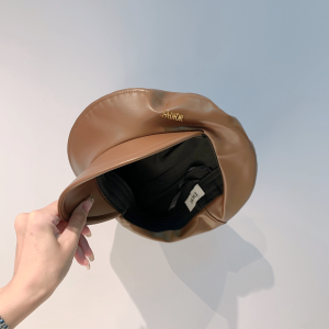 Luxury Womens Hats Dior Brown Leather Newsboy Cap Hat A190PP100 AA163872