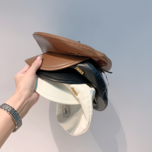 Luxury Womens Hats Dior Brown Leather Newsboy Cap Hat A190PP100 AA163872