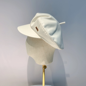 Dior White Leather Newsboy Cap Hat 
