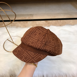 Fendi FF Logo Brown Cotton Newsboy Cap Hat 