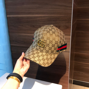 Gucci Double G Beige GG Canvas Cotton Baseball Hat 