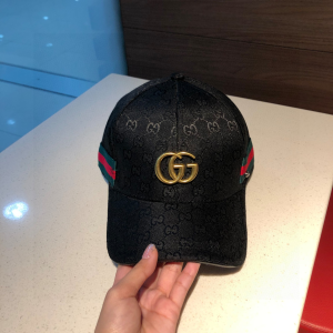 Gucci Double G Black GG Canvas Cotton Baseball Hat 