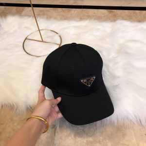 Prada Triangle Logo Black Cotton Baseball Hat 