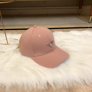 Prada Triangle Logo Pink Cotton Baseball Hat 