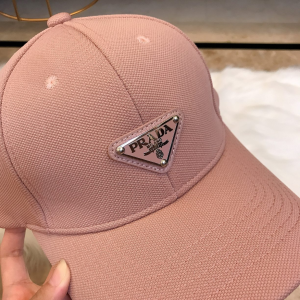 Luxury Womens Hats Prada Triangle Logo Pink Cotton Baseball Hat A190PP95 AA163915