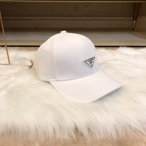 Prada Triangle Logo White Cotton Baseball Hat 