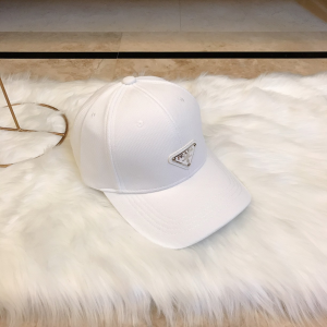 Luxury Womens Hats Prada Triangle Logo White Cotton Baseball Hat A190PP95 AA163914