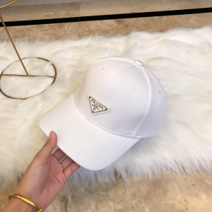 Luxury Womens Hats Prada Triangle Logo White Cotton Baseball Hat A190PP95 AA163914