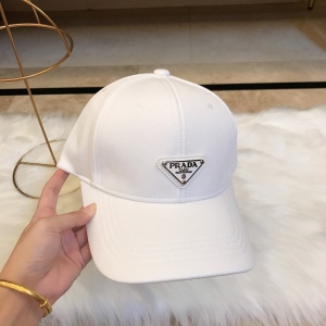 Luxury Womens Hats Prada Triangle Logo White Cotton Baseball Hat A190PP95 AA163914