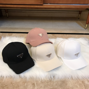 Luxury Womens Hats Prada Triangle Logo White Cotton Baseball Hat A190PP95 AA163914
