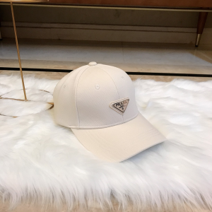 Prada Triangle Logo White Cotton Baseball Hat 