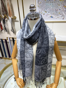 Loewe Anagram Cashmere Wool Scarf Gray