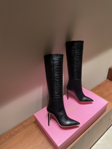 Paris Texas Embossed Croco Stiletto Knee High Boot Black 100MM Paris Texas Embossed Croco Stiletto Knee High Boot Black 100MM