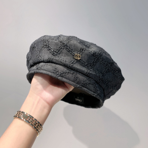 Luxury Womens Hats Chanel CC Black Denim Beret Hat A190PP100 AA164463