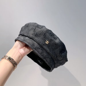 Luxury Womens Hats Chanel CC Black Denim Beret Hat A190PP100 AA164463