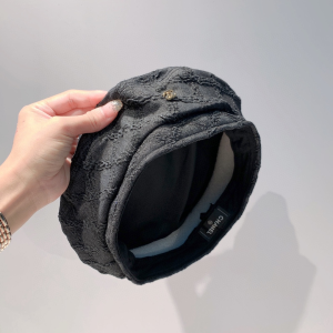 Luxury Womens Hats Chanel CC Black Denim Beret Hat A190PP100 AA164463