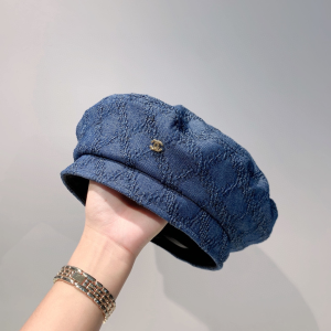 Chanel CC Blue Denim Beret Hat 