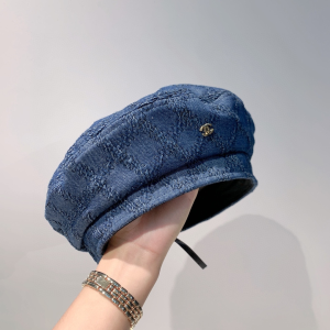 Luxury Womens Hats Chanel CC Blue Denim Beret Hat A190PP100 AA164465