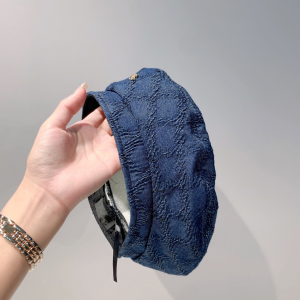 Luxury Womens Hats Chanel CC Blue Denim Beret Hat A190PP100 AA164465