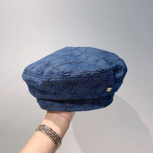 Luxury Womens Hats Chanel CC Blue Denim Beret Hat A190PP100 AA164465