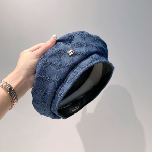 Luxury Womens Hats Chanel CC Blue Denim Beret Hat A190PP100 AA164465