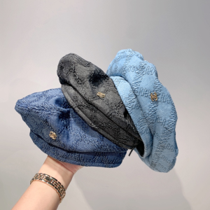 Luxury Womens Hats Chanel CC Blue Denim Beret Hat A190PP100 AA164465