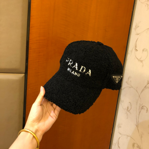Prada Black Shearling Wool Baseball Hat 
