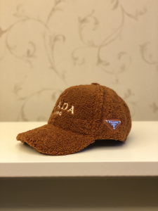 Luxury Womens Hats Prada Brown Shearling Wool Baseball Hat A190PP95 AA164477
