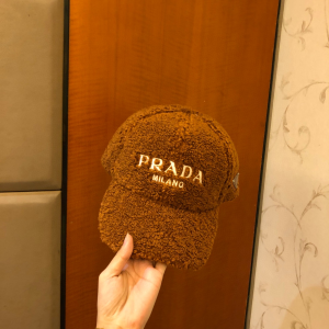 Luxury Womens Hats Prada Brown Shearling Wool Baseball Hat A190PP95 AA164477