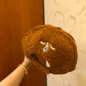 Luxury Womens Hats Prada Brown Shearling Wool Baseball Hat A190PP95 AA164477