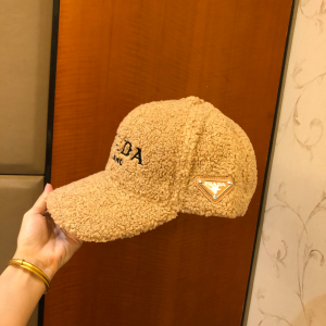 Prada Tan Shearling Wool Baseball Hat 
