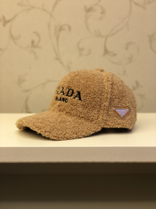 Luxury Womens Hats Prada Tan Shearling Wool Baseball Hat A190PP95 AA164476