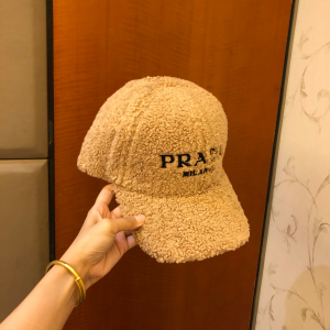Luxury Womens Hats Prada Tan Shearling Wool Baseball Hat A190PP95 AA164476
