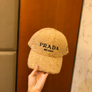 Luxury Womens Hats Prada Tan Shearling Wool Baseball Hat A190PP95 AA164476