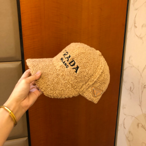 Luxury Womens Hats Prada Tan Shearling Wool Baseball Hat A190PP95 AA164476