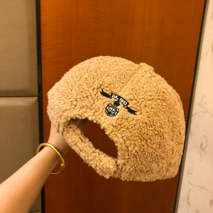 Luxury Womens Hats Prada Tan Shearling Wool Baseball Hat A190PP95 AA164476