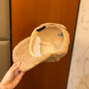 Luxury Womens Hats Prada Tan Shearling Wool Baseball Hat A190PP95 AA164476