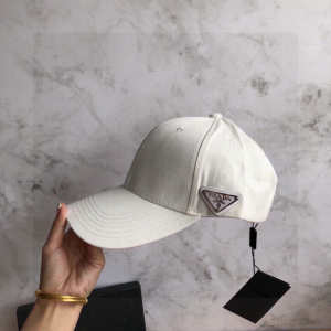 Prada White Cotton Baseball Hat Triangle Logo 