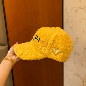 Prada Yellow Shearling Wool Baseball Hat 