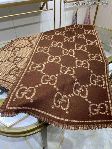 Gucci Brown and Beige GG Wool Scarf