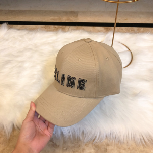 Celine Logo Beige Cotton Baseball Hat 