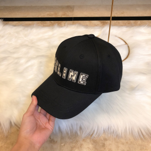 Celine Logo Black Cotton Baseball Hat 