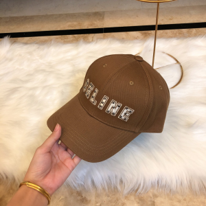 Celine Logo Brown Cotton Baseball Hat 