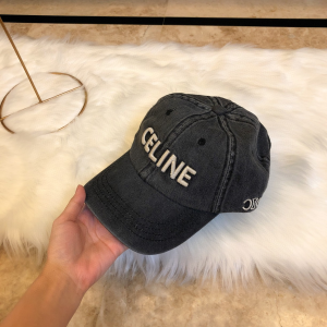 Celine Logo Denim Black Canvas Baseball Hat 