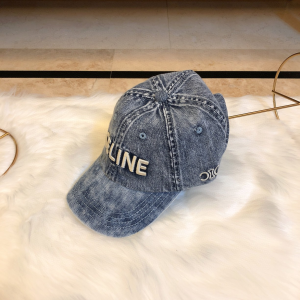 Luxury Womens Hats Celine Logo Denim Blue Canvas Baseball Hat A190PP95 AA164939