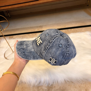 Luxury Womens Hats Celine Logo Denim Blue Canvas Baseball Hat A190PP95 AA164939
