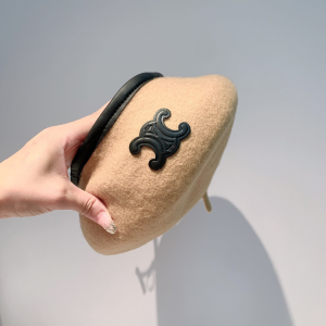 Luxury Womens Hats Celine Triomphe Beige Cashmere Wool Beret Hat A190PP110 AA164954